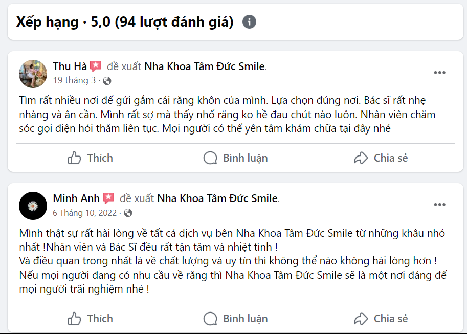 Những đánh giá của khách hàng sau khi sử dụng dịch vụ tại nha khoa Tâm Đức Smile