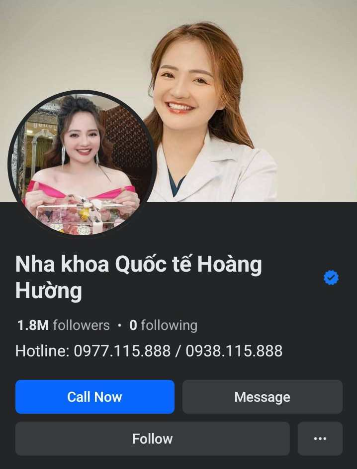 Nha khoa Quốc tế Hoàng Hường đặt phím click-to-call trên trên facebook chạy quảng cáo nha khoa để thu hút khách hàng